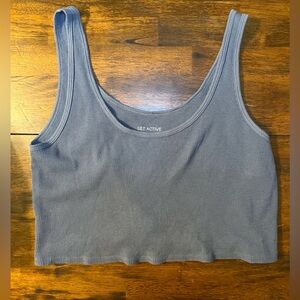 SET Active Ribbed Cropped Cotton Tank in Charcoal (Size Medium)